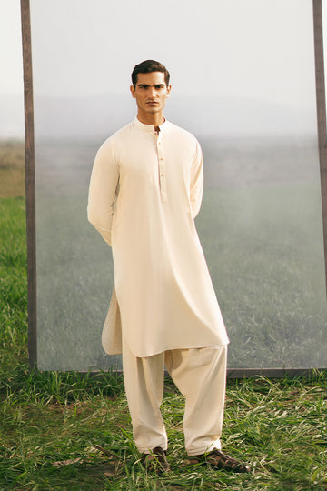 Elegant shalwar kameez design for men in premium boski fabric, perfect for formal occasions.